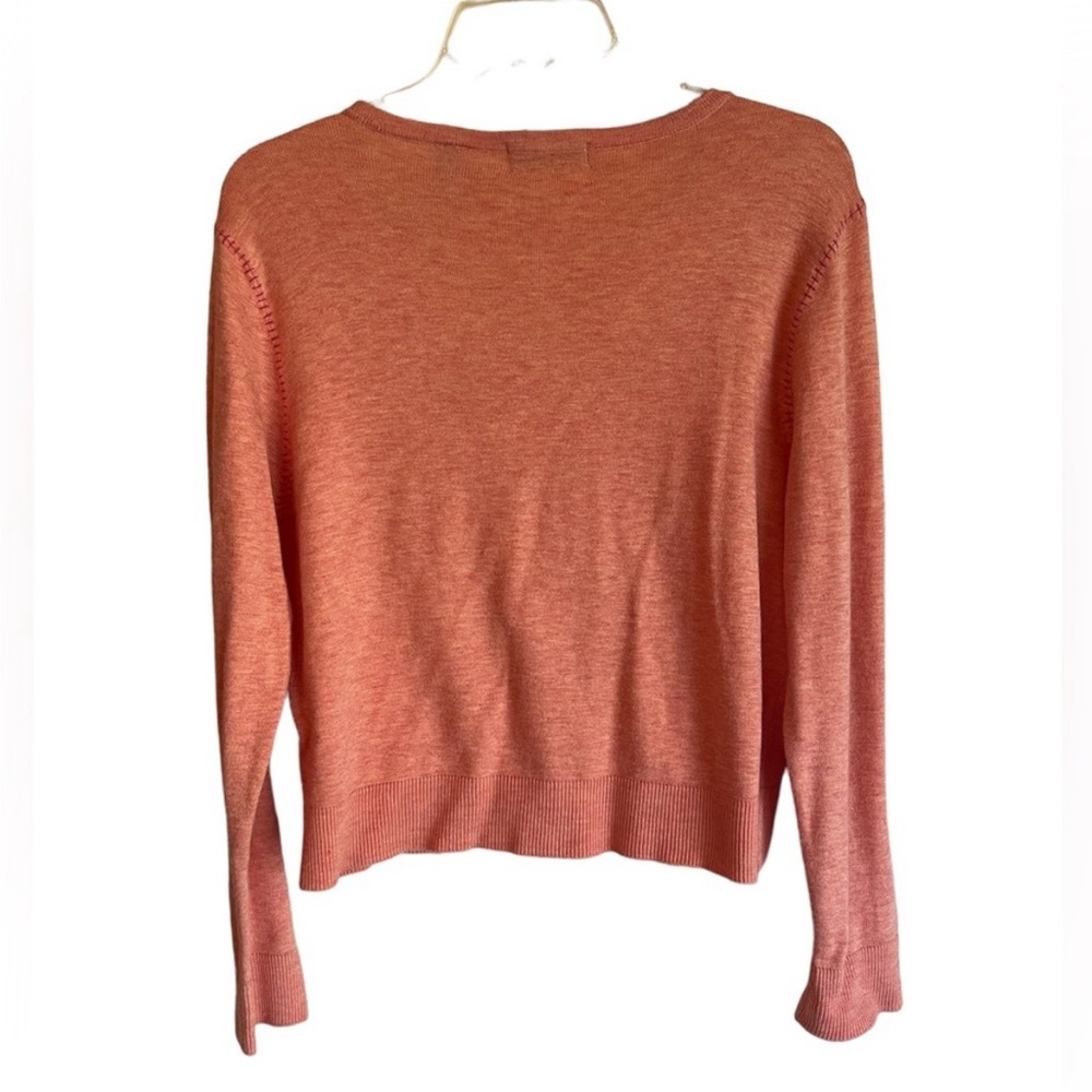 I.E. RELAXED Beaded cardigan women's LG button up long sleeve orange sweater EUC - Picture 2 of 10